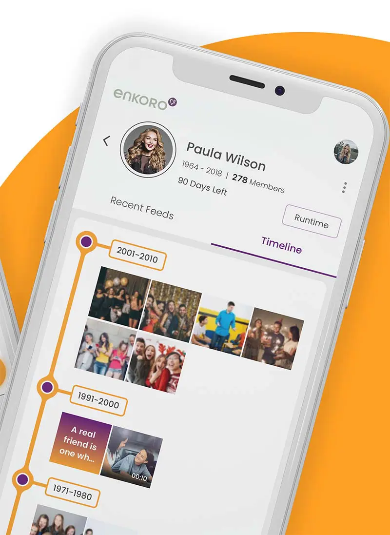 Smartphonebildschirm mit Darstellung der ENKORO-App, Zeitleiste